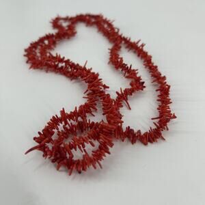 Vintage Necklace Red Coral Branch Chip 27” Long Graduated Statement Boho